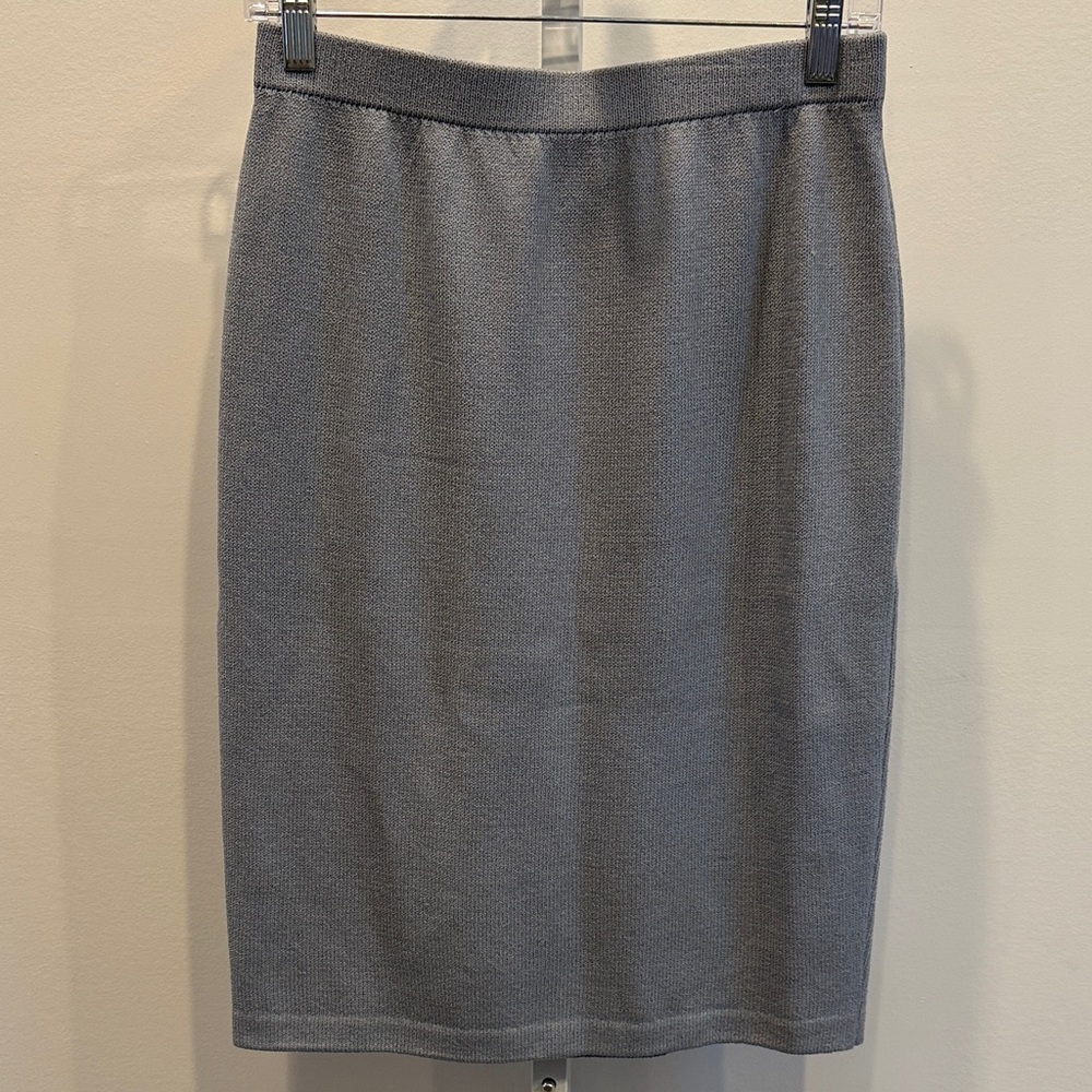 St. John Evening Gray Blue Pencil Skirt Women Size 8 Knit Vintage Luxury